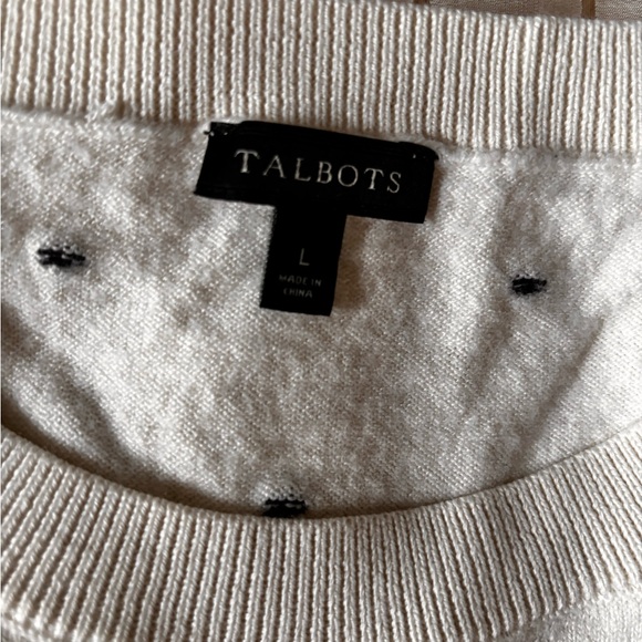 Talbots Polka Dot Wool Blend Knit Sweater Puff Sleeve Cream Black L - Picture 3 of 5